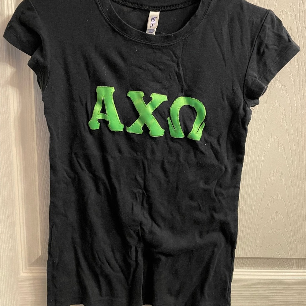 Alpha Chi Omega green letter t shirt